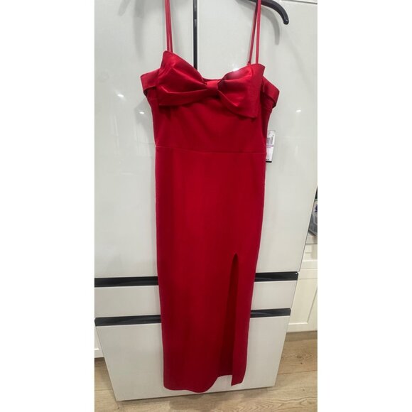 Red Bow Front Maxi Dress With Adjustable Straps & Side Slit By City Studio Size - Picture 5 of 7